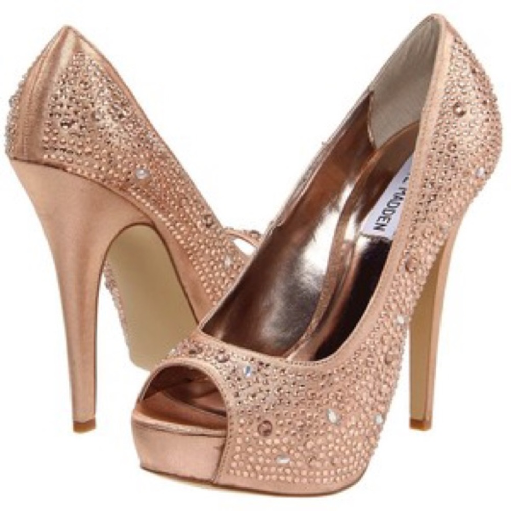 Steve Madden Rose Gold Crystal Peep Toe Heels 7.5