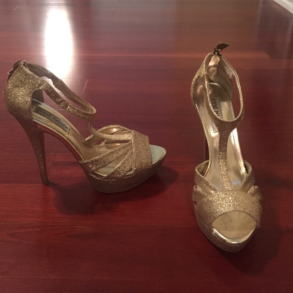 Steve Madden gold glitter heels