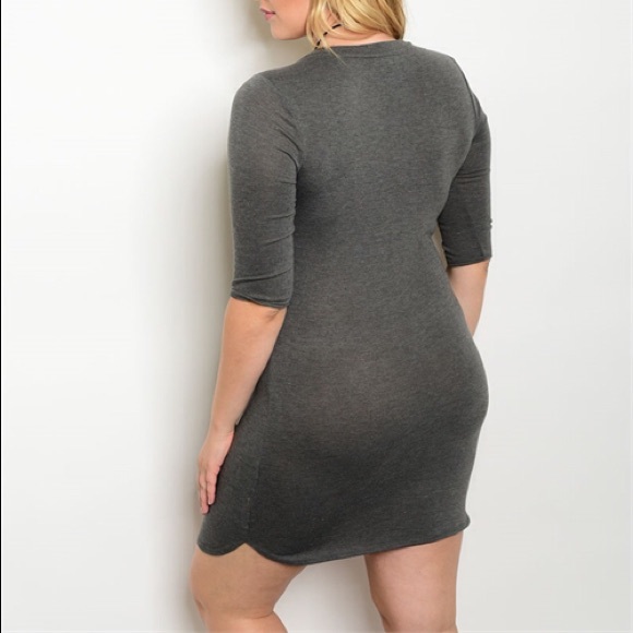 Plus Size 1X, 2X, 3X Stretchy Grey Dress - Picture 2 of 2
