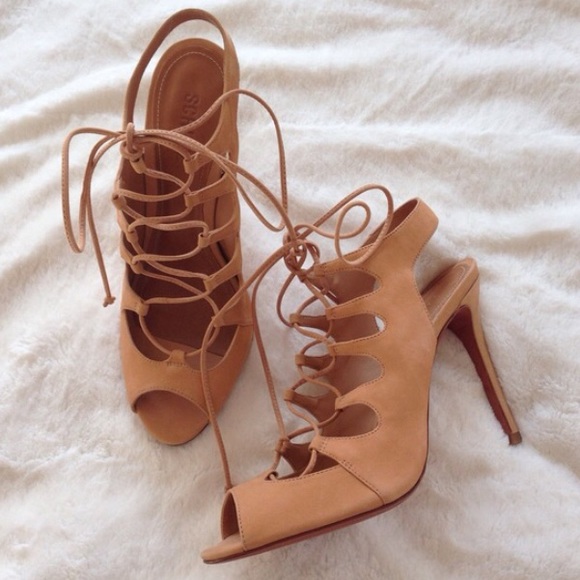 SCHUTZ Shoes - SCHUTZ Suede High Heel Peep Toe Slingback