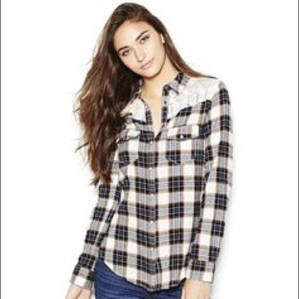 Lace and plaid button up