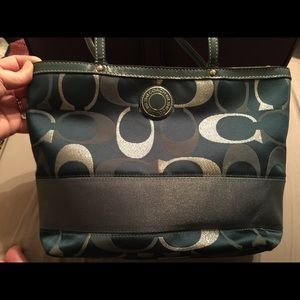 Coach Tote - Teal  & Silver - EUC