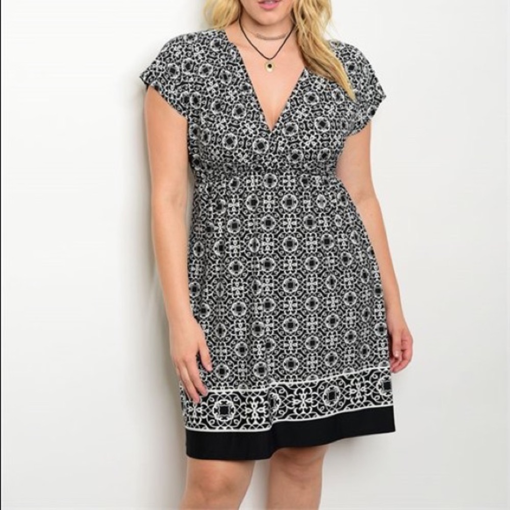 Plus Size 1X, 2X, 3X Adorable Black & White Dress