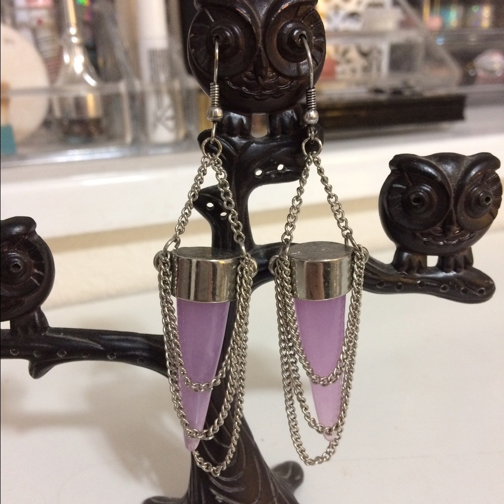 Silver and pink chain earrings and swan weights