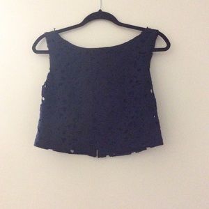 Navy floral lace crop top