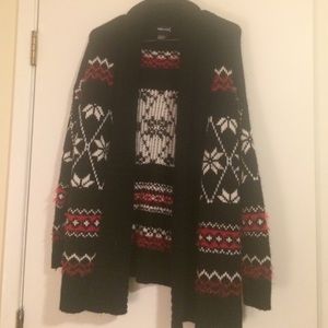 Black, white, and red cardigan
