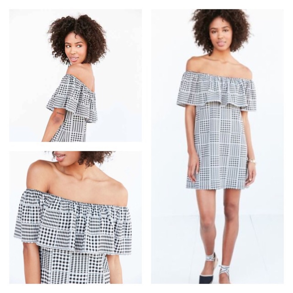 Gingham Ruffle Off-the-Shoulder Mini Dress Cold S