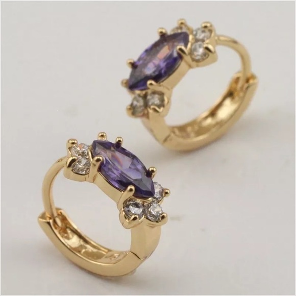 Amethyst & Gold Filled Huggie Earrings - Picture 2 of 5