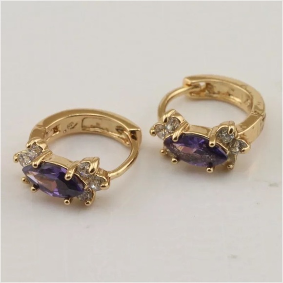 Amethyst & Gold Filled Huggie Earrings - Picture 3 of 5