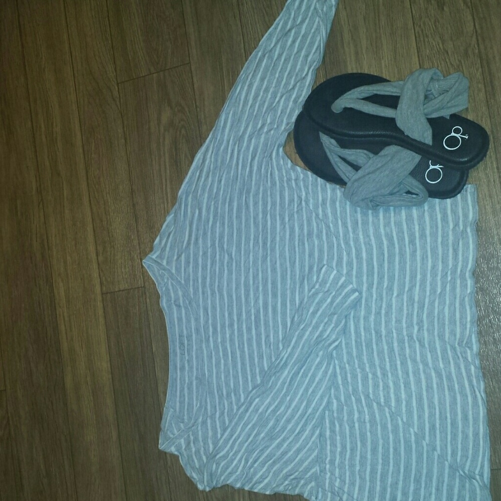 Ann taylor Loft Grey and white striped crop top