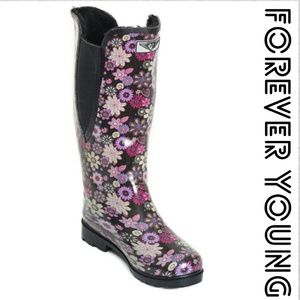Women Tall Lined Rain Boots, #1526, Garden