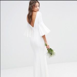 Karla Bridal White Fluted Sleeve Maxi Dress