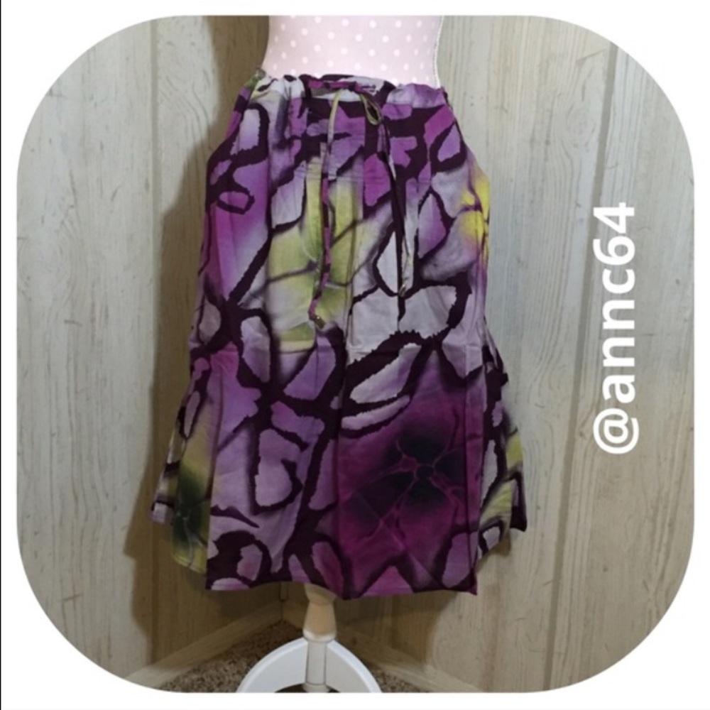 Cool Cotton Floral Purple Lined Skirt with Tie Waist NWOT Size L - Picture 1 of 2