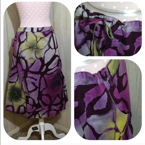 Cool Cotton Floral Purple Lined Skirt with Tie Waist NWOT Size L - Picture 2 of 2