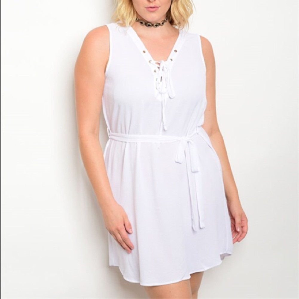 Plus Size 1X, 2X, 3X Cute White Sleeveless Dress