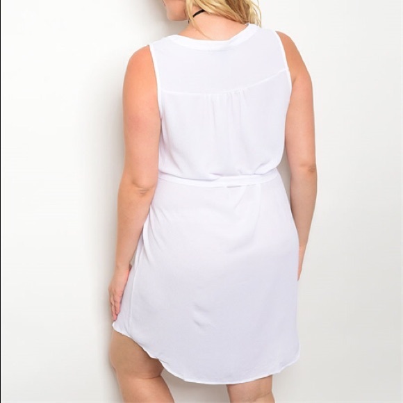 Plus Size 1X, 2X, 3X Cute White Sleeveless Dress - Picture 2 of 2