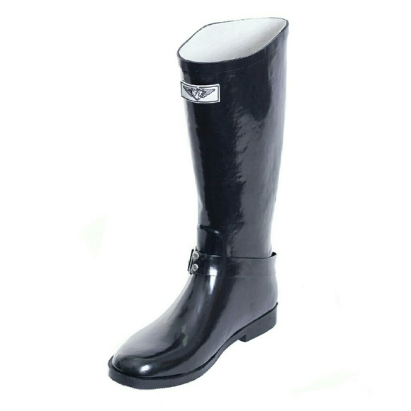 Women's Rainboots, Rubber Tall Rain Boots, RB-1537, Black - Picture 2 of 3