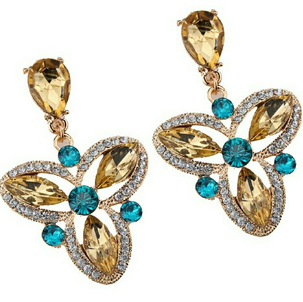 New Yellow and Blue Clover Earrings