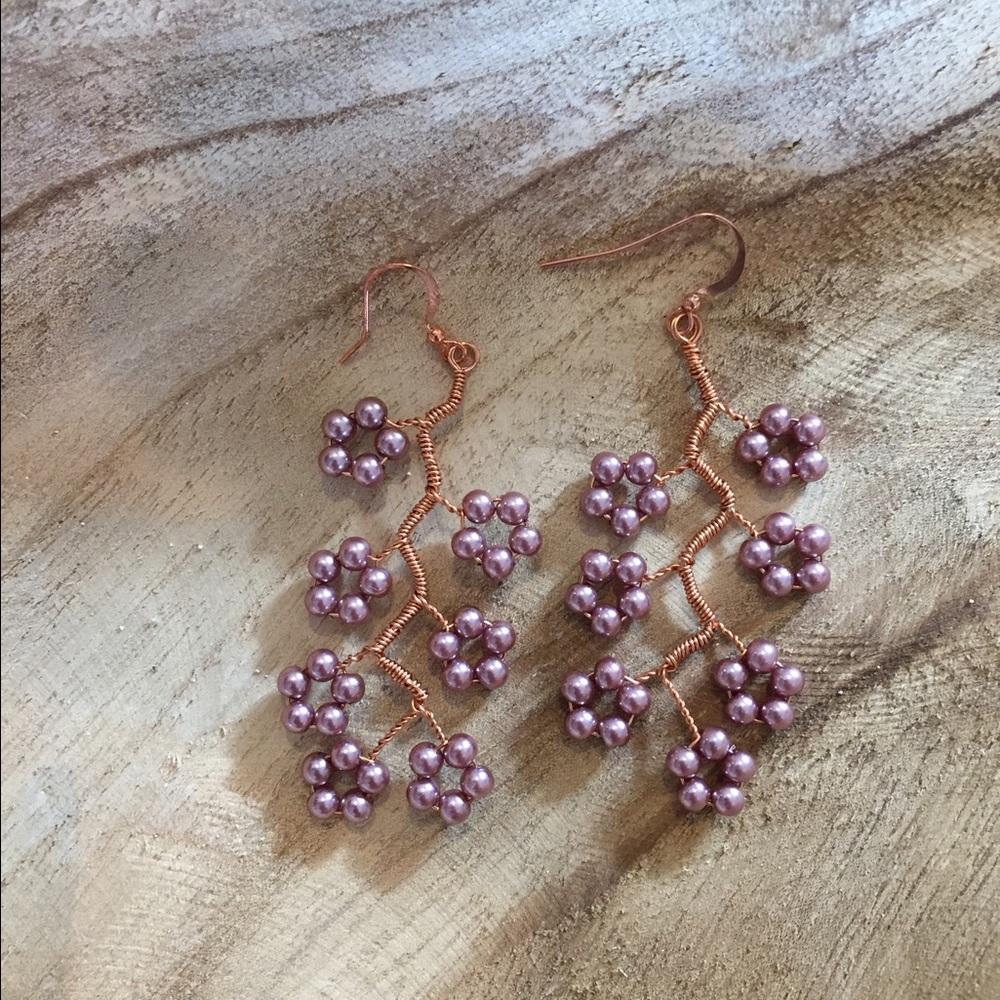 Unique Hand-wrapped brass and pearl earrings