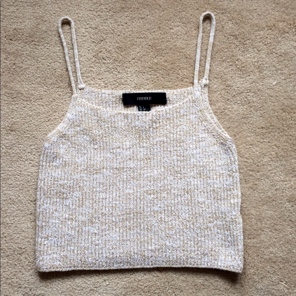 Knit Cream Crop Tank Cropped, Oatmeal Cami Top