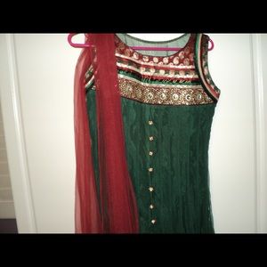 Brand New Dark Red & Green Anarkali