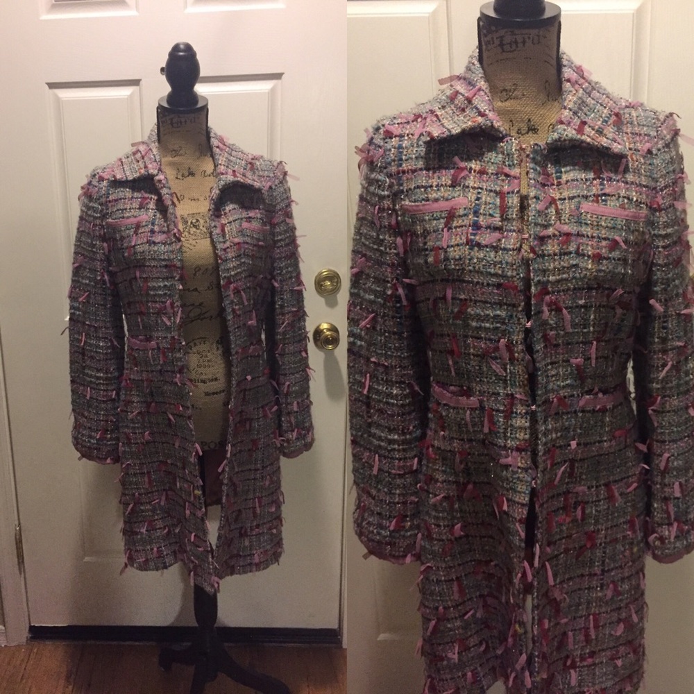 TIBI Multi Color Tweed Coat Medium