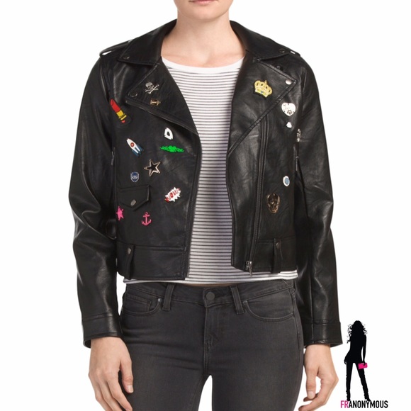 Bagatelle Jackets & Blazers - Black Pinned Embroidered Patch Leather Jacket  M