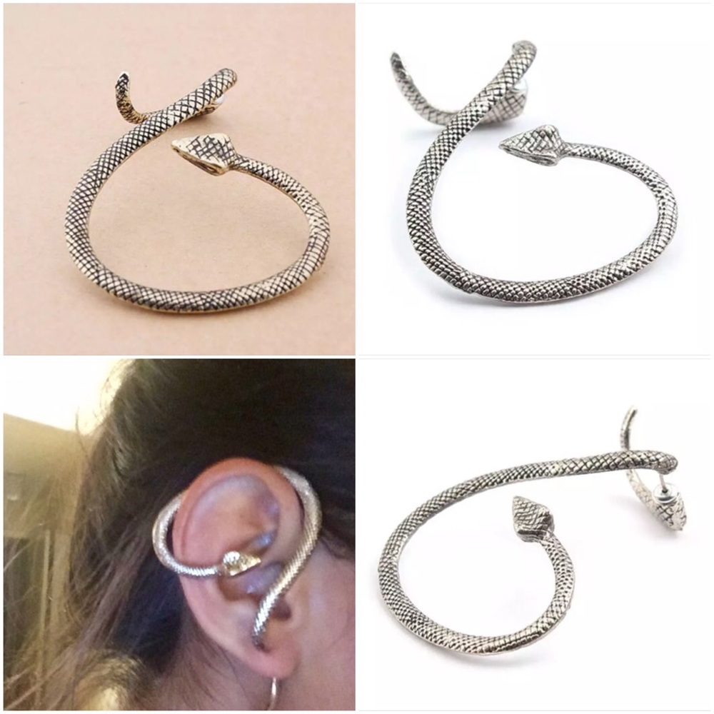 Evil Winding Serpent Punk Ear Cuff -Silver or Gold - Picture 2 of 7