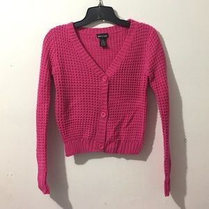 Pink Cropped Button Up Cardigan