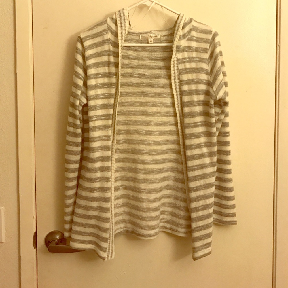 Gray and white striped cardigan