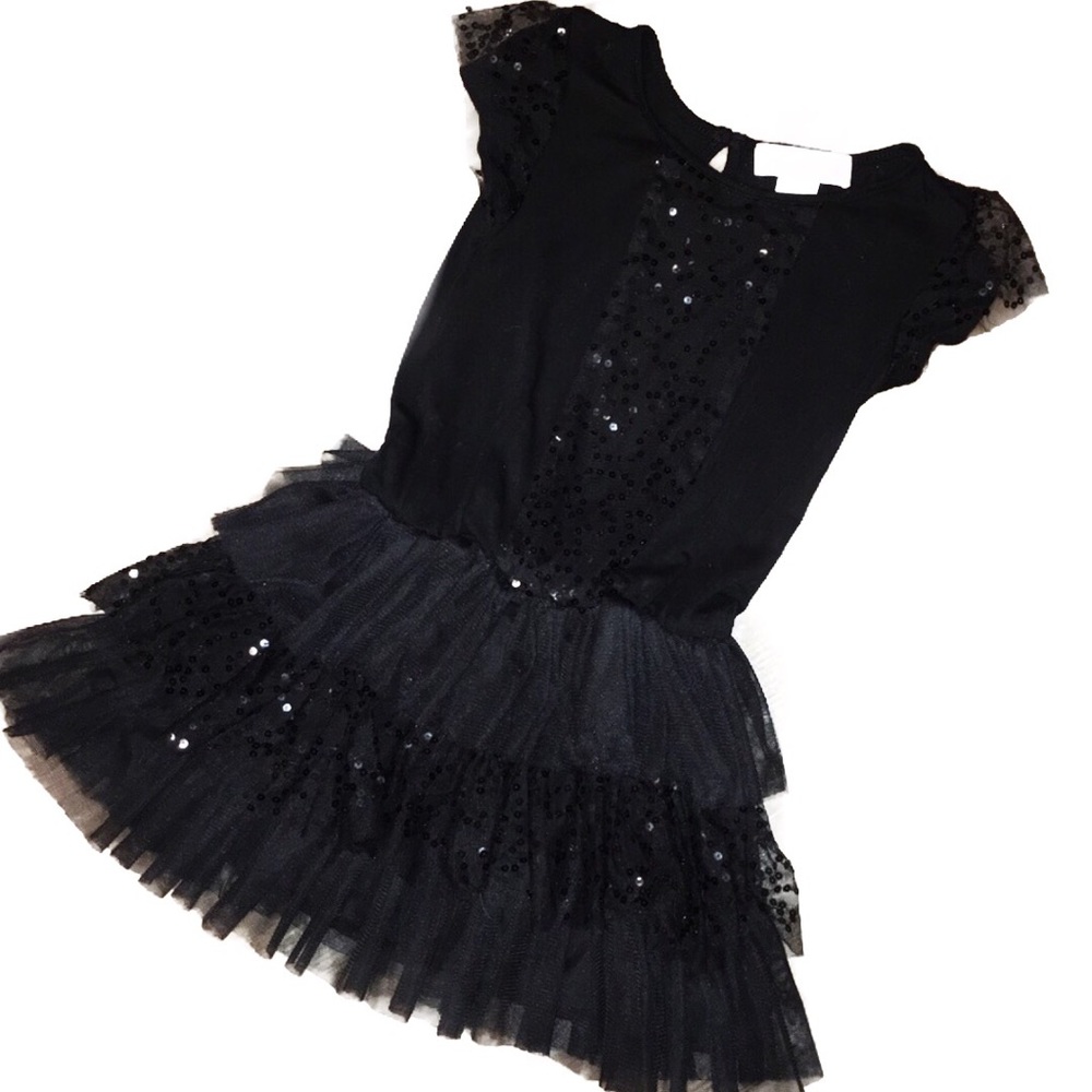 paulinie collection Black Sequin Ruffled Dress 7/8