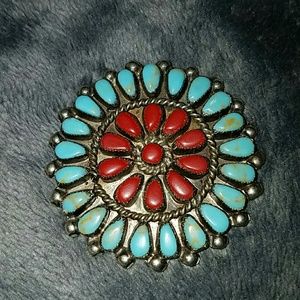 Navajo pendant.sterling silver coral and turquoise