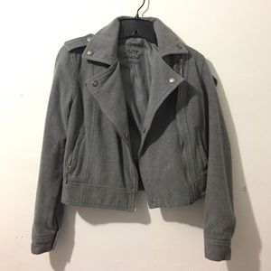 Grey Wool-blend Moto Jacket