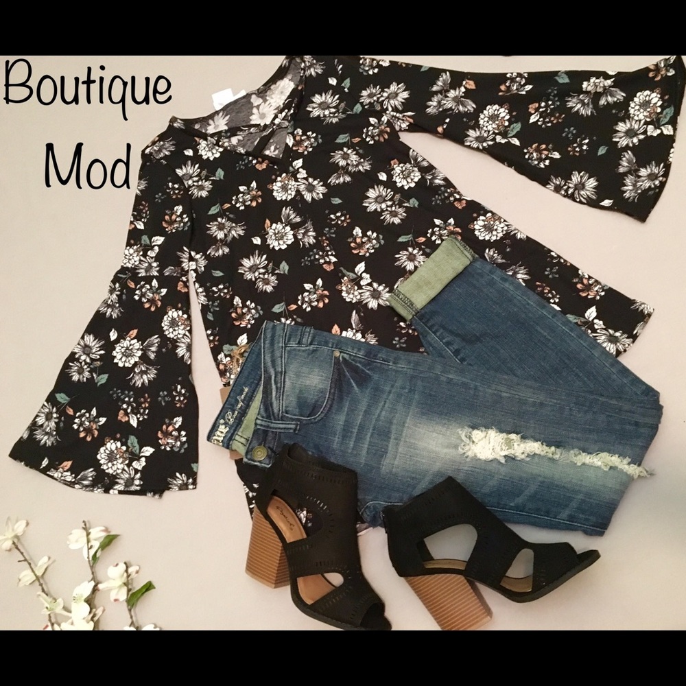 Black Crisscross Floral Top