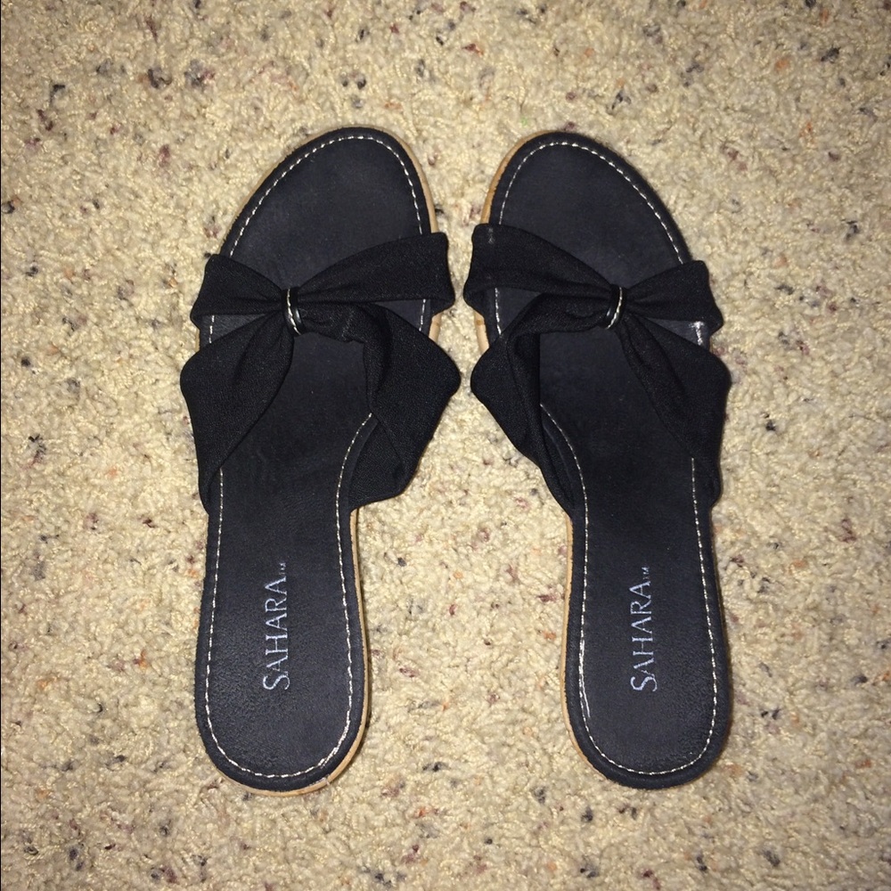 Black leather wedges