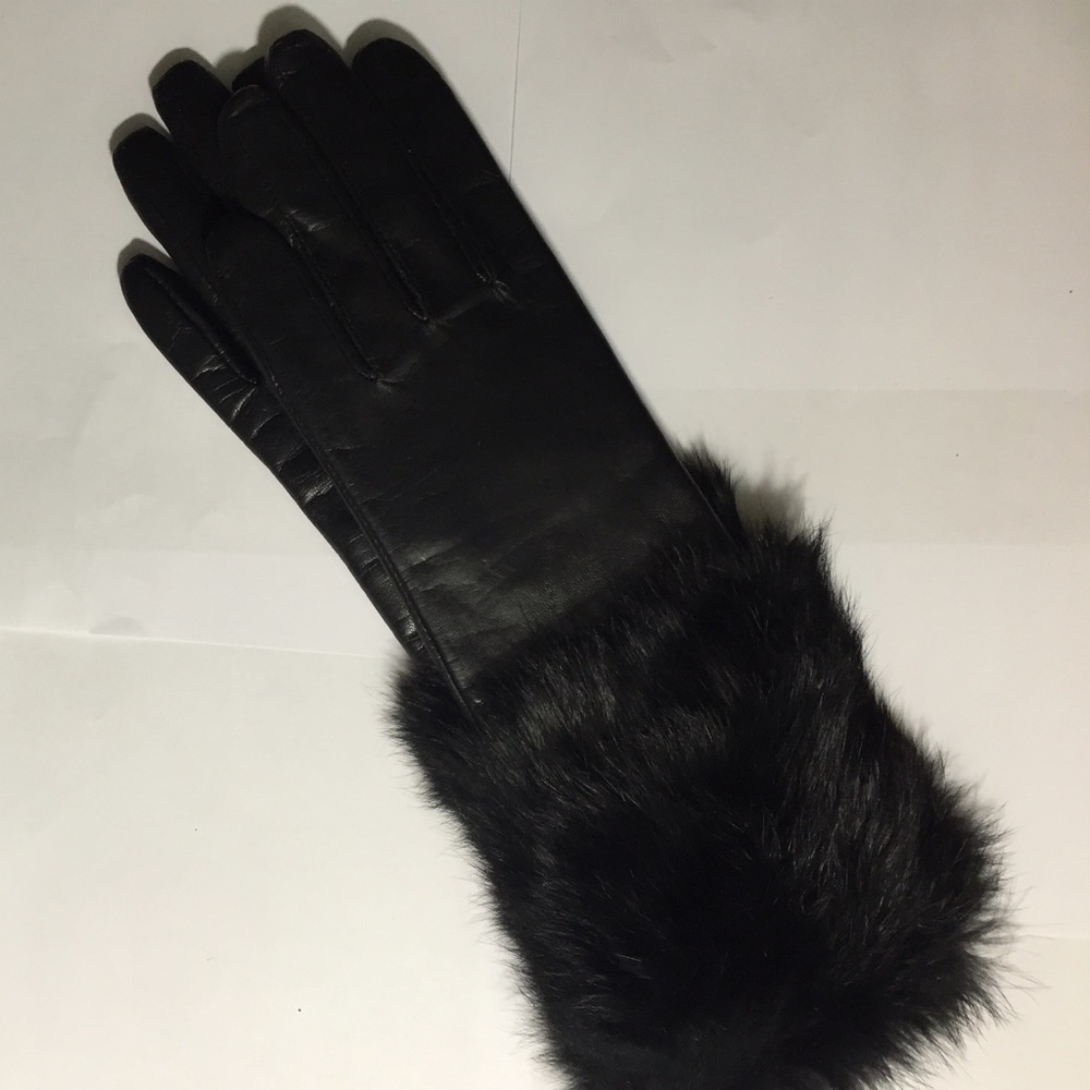 NWOT Kenneth Cole NY Leather Cashmere Fur Gloves