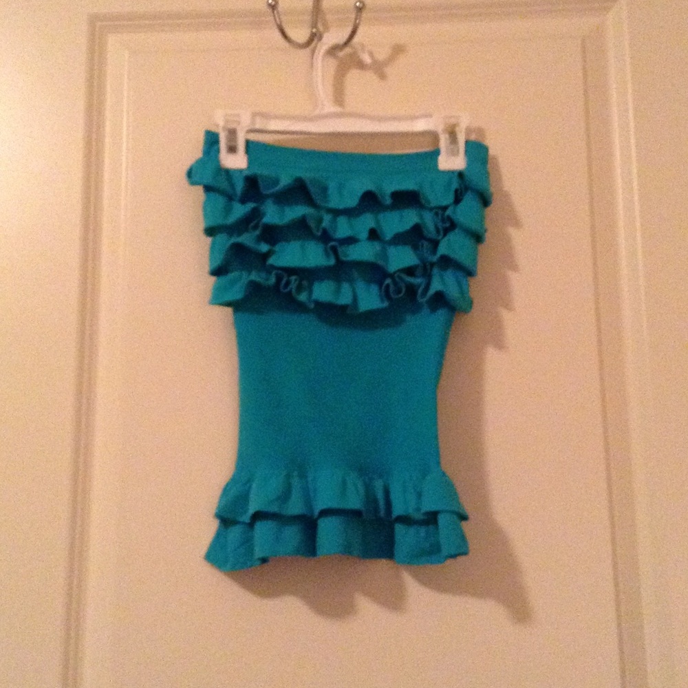 Blue Ruffle Tube Top
