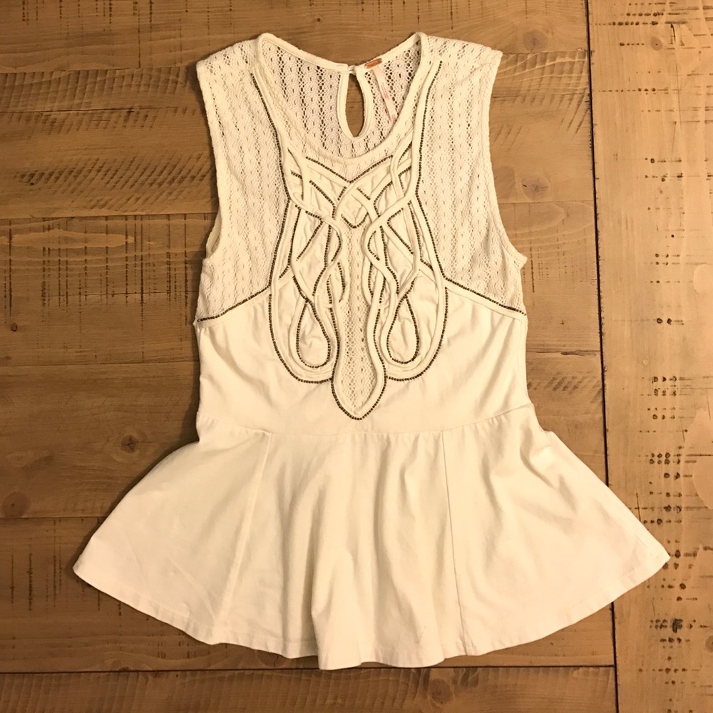 Free People Off-White Lace Peplum Tank-Top XS