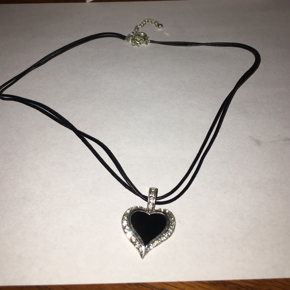 black necklace with heart pendant