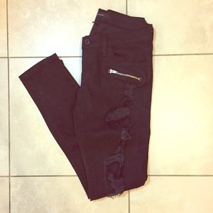 Super Destroyed Black Moto Jeans