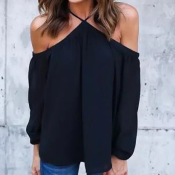🎀sale🎀black Chiffon cut out shoulder - Picture 2 of 6