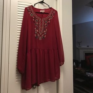 Cranberry dress with amazing embroidery!