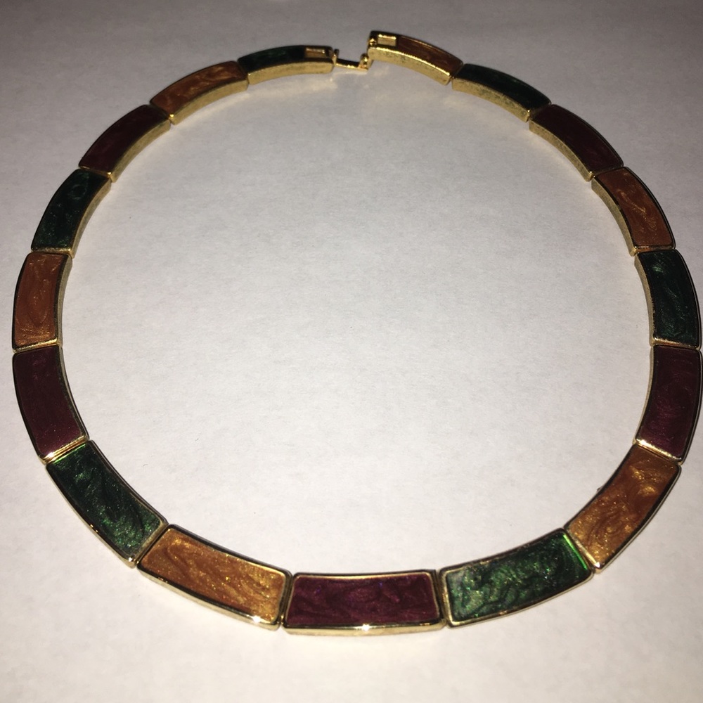 gold necklace with colorful stones