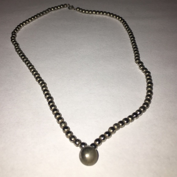 silver bead necklace with large silver bead - Picture 1 of 3