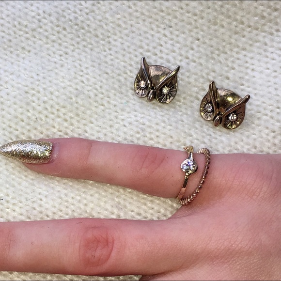 Forever 21 Owl Earrings & Ring set - Picture 2 of 2