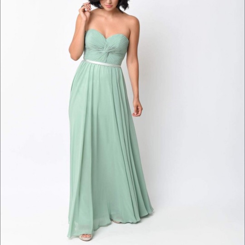 Sage Chiffon Strapless Sweetheart Corset Dress