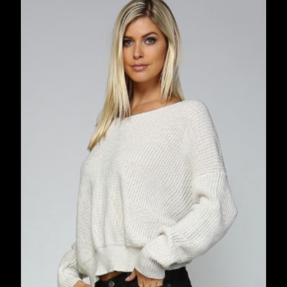 Ivory Round Neck V Back Sweater #814 - Picture 3 of 5