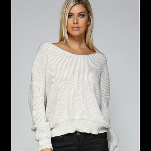 Ivory Round Neck V Back Sweater #814 - Picture 2 of 5