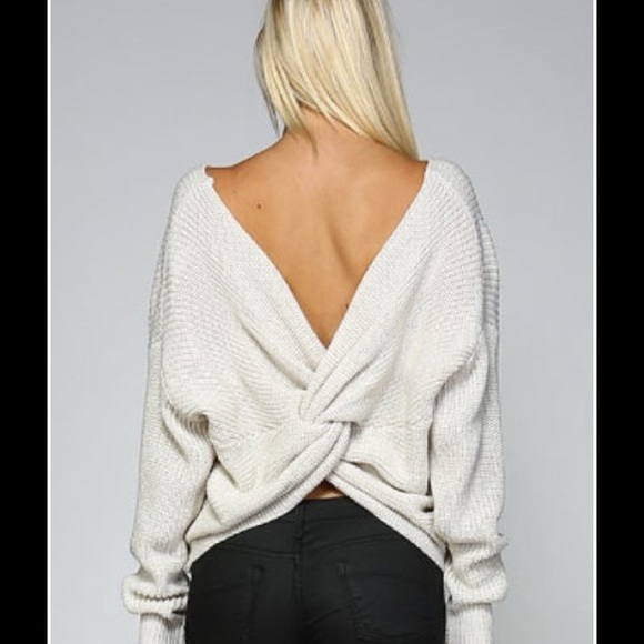 Ivory Round Neck V Back Sweater #814 - Picture 4 of 5