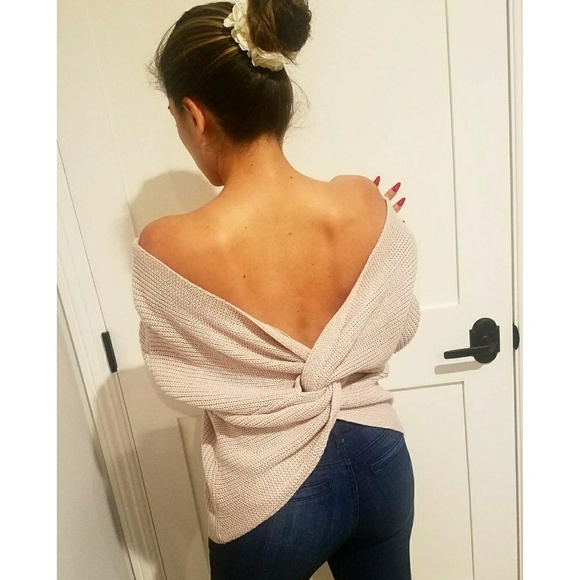 Ivory Round Neck V Back Sweater #814 - Picture 5 of 5